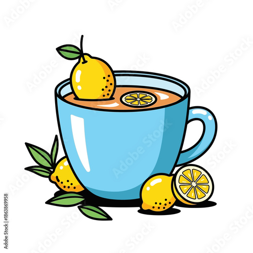 Refreshing Lemon Tea in Blue Cup