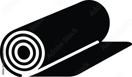 Rolled Yoga Mat Silhouette Fitness Icon, Black silhouette of a rolled yoga or exercise mat representing fitness, yoga practice, workout routines, and healthy lifestyle concepts on white background.

