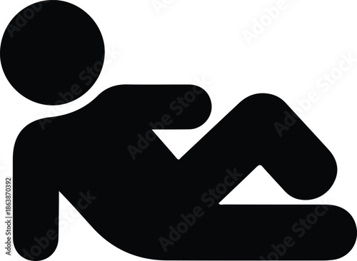 Person Lying Down Relaxing Silhouette, Black human silhouette lying down and resting, symbolizing relaxation, sleep, comfort, and recovery, isolated on white background for wellness design.

