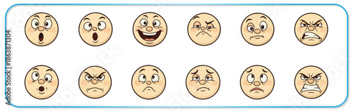 Collection of diverse cartoon faces showing various emotions