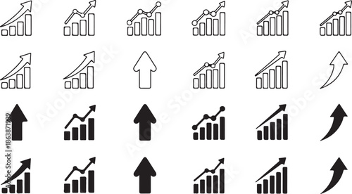 Growth Icon Set Vector Illustration Containing Business Chart Icons, Growing Graphs, and Arrow Up Symbols eps