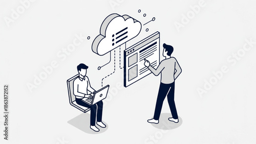 remote work concept vector illustration cloud system