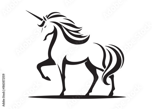 unicorn horse logo silhouette vector, magical fantasy horse logo silhouette illustration, vector unicorn  horse with horn logo, horse animals magic fantasy logo vector silhouette on white background