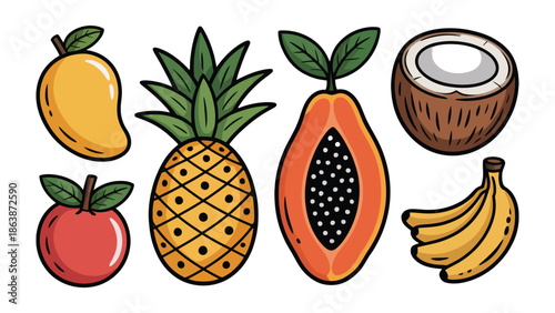 Tropical Fruit Medley: A vibrant collection of tropical fruits, bursting with color and freshness. Each piece, a testament to nature's bounty and culinary delight.