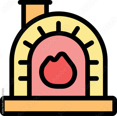 Illustration of a brick oven with a stylized flame inside