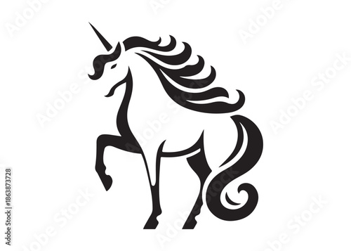 unicorn horse logo silhouette vector, magical fantasy horse logo silhouette illustration, vector unicorn  horse with horn logo, horse animals magic fantasy logo vector silhouette on white background