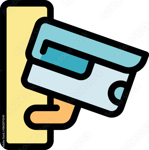 Conceptual illustration of a credit card being used as a security camera, representing the risks of financial surveillance and data privacy breaches