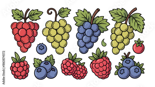 Assorted Berries and Grapes: A delightful ensemble of succulent berries and grapes bursts with vibrant colors and natural sweetness, showcasing nature's bounty and culinary potential.