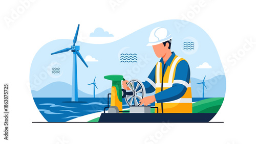 Engineer working on wind turbine technology renewable energy.