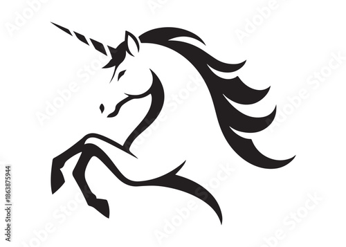 unicorn horse logo silhouette vector, magical fantasy horse logo silhouette illustration, vector unicorn  horse with horn logo, horse animals magic fantasy logo vector silhouette on white background