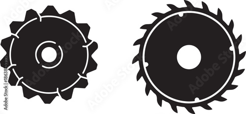 PrintCircular saw blades silhouette, industrial cutting tools vector illustration on white background