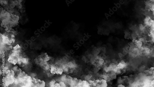 Vászonkép Mysterious white smoke or fog rising from the bottom edge on a dark black backgr