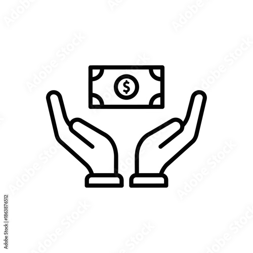Wallpaper Mural Simple line icon of hands holding a dollar bill symbolizing financial support or donation. Torontodigital.ca