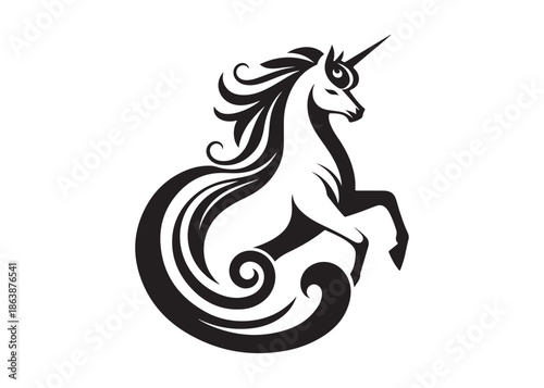 unicorn horse logo silhouette vector, magical fantasy horse logo silhouette illustration, vector unicorn  horse with horn logo, horse animals magic fantasy logo vector silhouette on white background