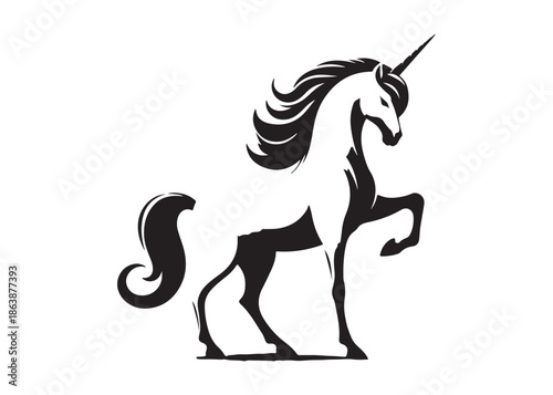 unicorn horse logo silhouette vector, magical fantasy horse logo silhouette illustration, vector unicorn  horse with horn logo, horse animals magic fantasy logo vector silhouette on white background