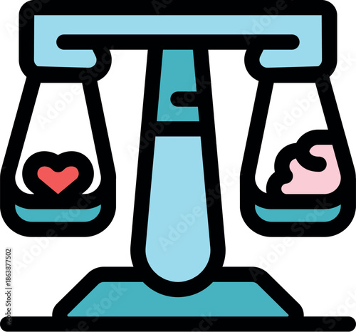 Scale weighing heart and brain, symbolizing the balance between emotions and logic in decision making