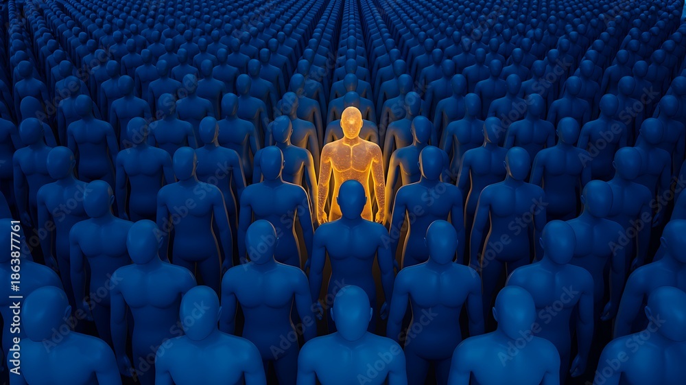 Fototapeta premium Leadership concept highlighting individual among crowd 
