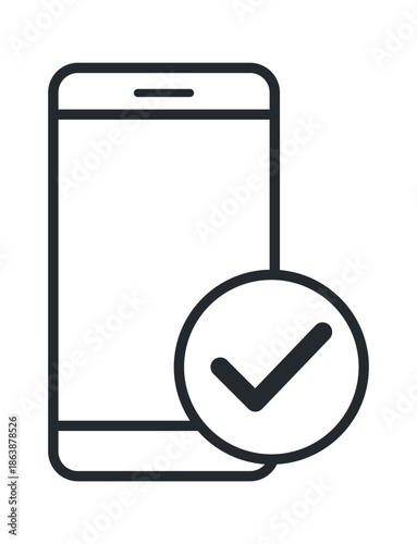 A minimalist smartphone icon with a checkmark symbol, representing verification or approval.