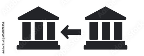 Two bank icons representing financial services and transactions.