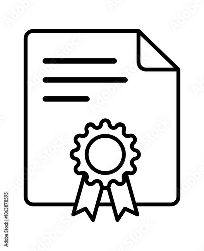 A simple outline illustration of a certificate with a decorative seal at the bottom.