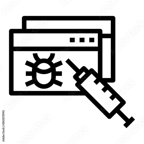 Line icon of browser window with virus and syringe