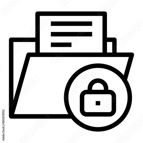 Line icon of secure folder with padlock protection