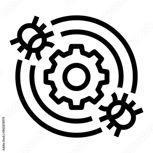 Line icon of system gear infected with virus bugs