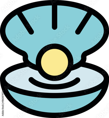 Open oyster containing a beautiful shiny pearl, an aquatic treasure icon representing luxury and rarity
