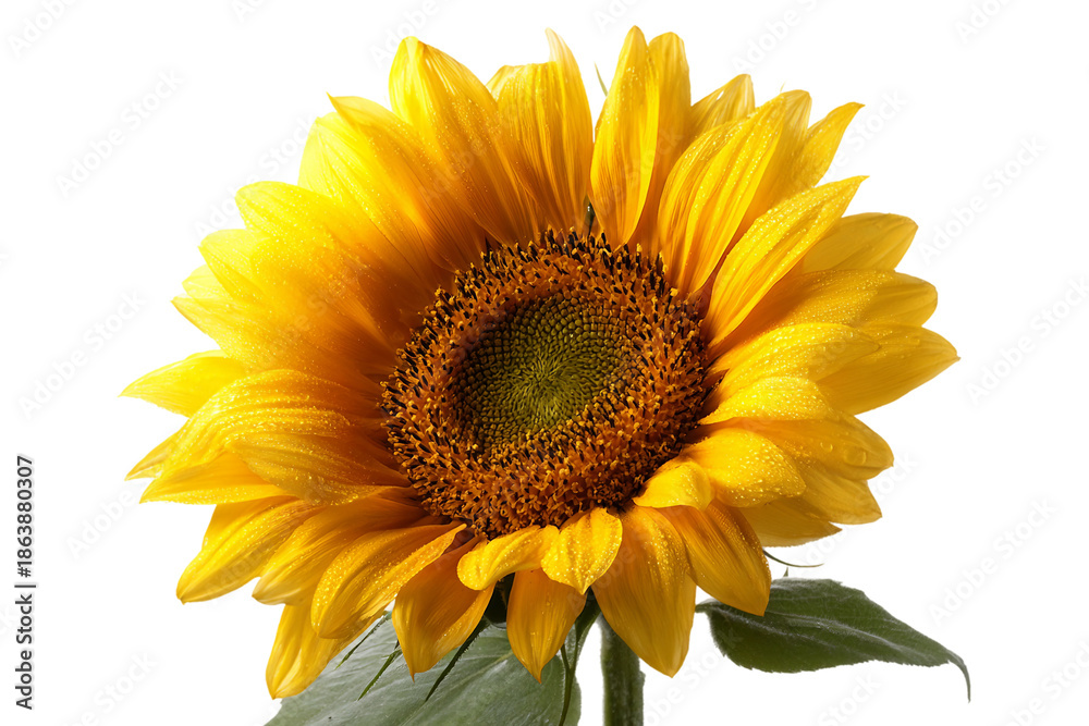 Fototapeta premium Macro view of sunflower in full bloom isolated on transparent background