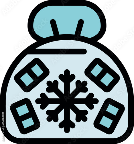 Freezer bag with ice cubes and snowflake symbol indicating frozen food storage