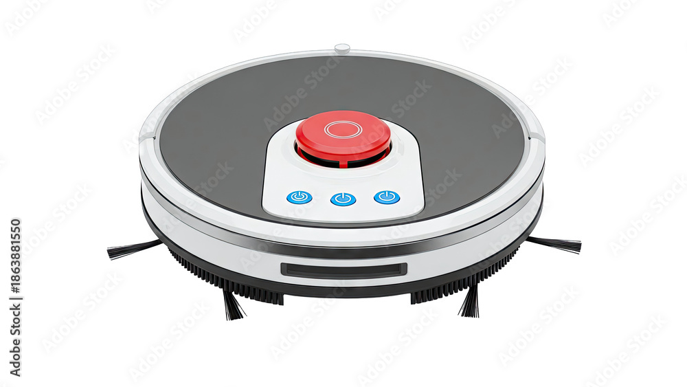 Fototapeta premium Robotic Vacuum Cleaner with Red Button and Power Icons