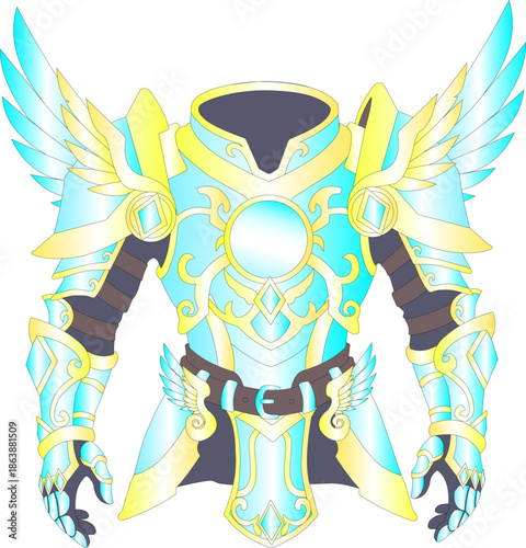Divine Valkyrie Armor, Holy Warrior Gear for RPG Game Design Vector