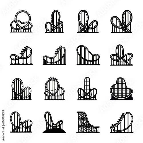 Collection of Roller Coaster Designs in Black and White.