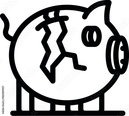 Cracked piggy bank indicating economic instability, savings loss, and financial struggle