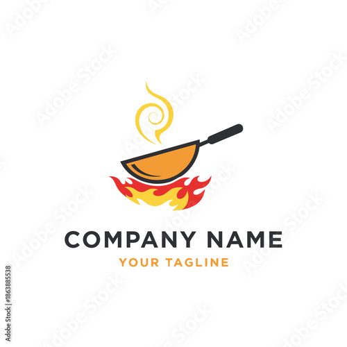 Cooking Wok on Fire with Steam.