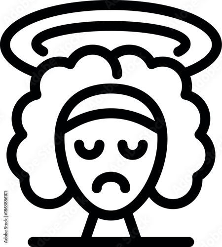 Cartoon angel with sad face representing negative emotion, featuring halo and curly hair