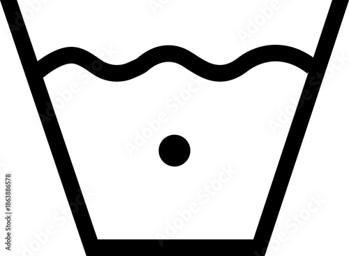Wash in cold water. Delicate or cold cycle. Clothing marking. Warning symbol. A basin of water with one dot inside. Information about safe washing temperatures on the clothing label.