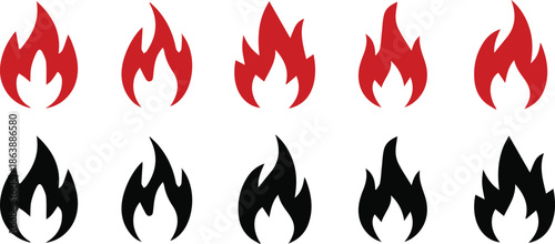 Fire Flame icon in different style. Bonfire line Silhouette vector illustration on white background.