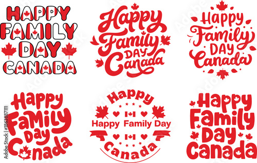 Happy family day Canada typography design with maple leaf vector