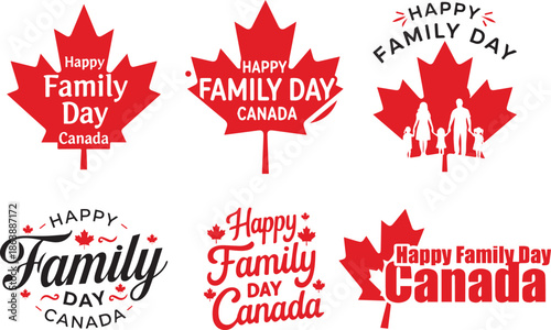 Happy family day Canada typography design with maple leaf vector
