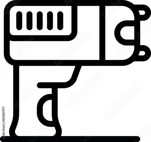 Electric stun gun holding providing security and self defense in a simple black and white line art vector illustration