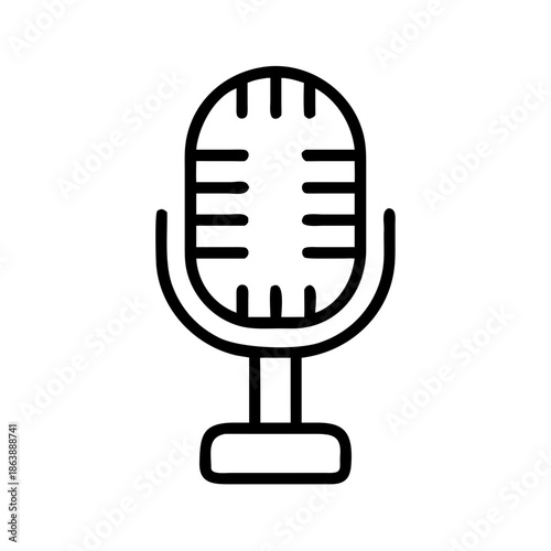 Classic microphone illustration in black outline style  