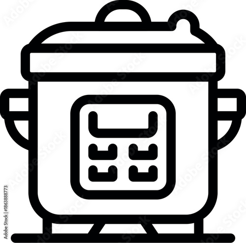 Electric multicooker with digital panel showing cooking program and displaying cooking time