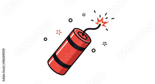 Cartoon illustration of a red dynamite stick with a burning fuse about to explode, isolated on a clean white background.