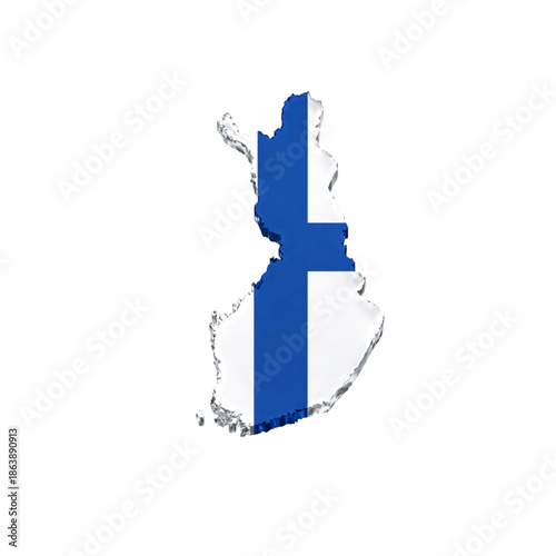 Finland Map 3D Isometric Graphic with National Flag Pattern