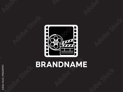 Film Strip Logo with Clapboard and Reel.