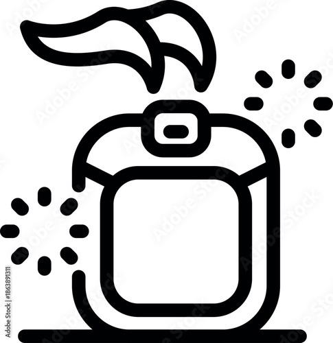 Eco friendly perfume bottle releasing a fresh, natural scent, adorned with leaves and sparkles, symbolizing sustainable fragrance practices