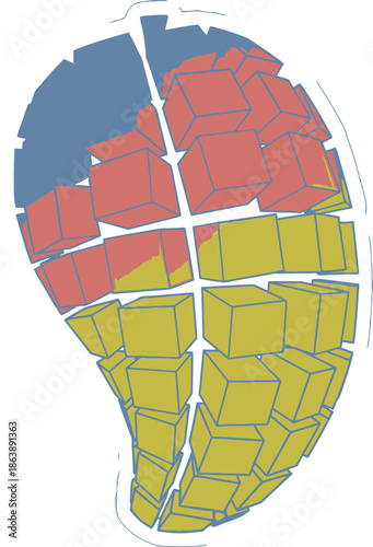 Abstract Colorful Mango Shape Composed of Three dimensional Gradient Cubes on a Clean Transparent Background