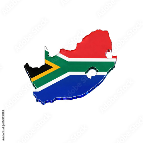 South Africa Map 3D Isometric with National Flag Design