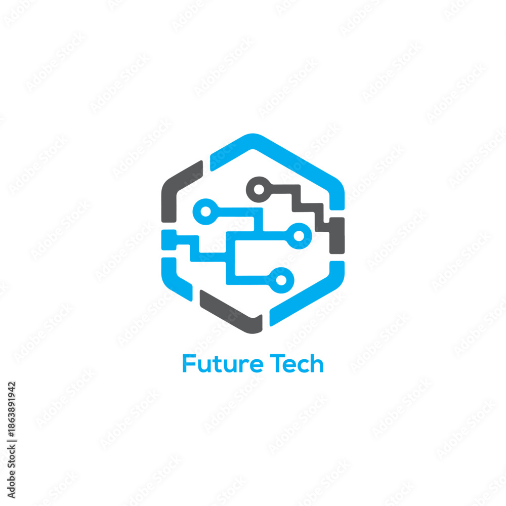 Fototapeta premium Abstract Future Tech Circuit Head Logo Icon Symbolizing Artificial Intelligence, Digital Innovation, Neural Networks and Modern Technology Branding Design